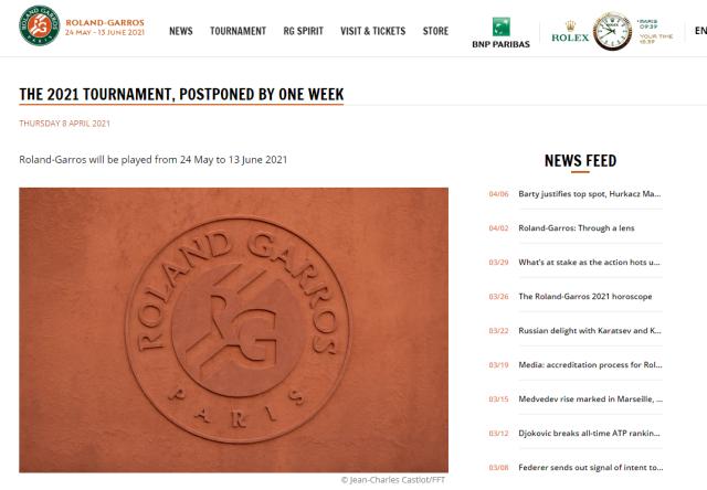 注册观看-法网官宣延期一周开赛 已连续两年无法如期办赛